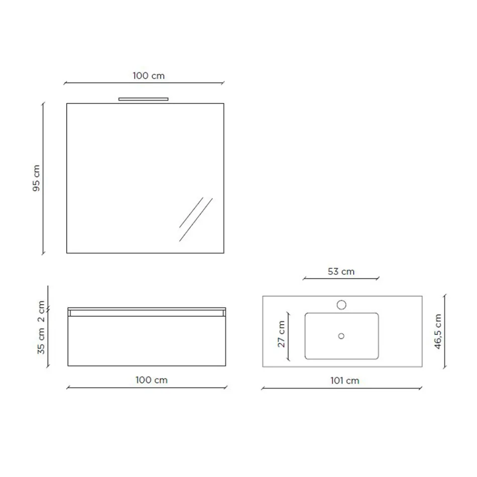 Badkamercompositie met hangende basis, spiegel en wastafel Made in Italy - Dream Viadurini