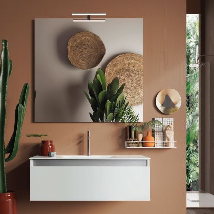 Badkamercompositie met hangende basis, spiegel en wastafel Made in Italy - Dream Viadurini