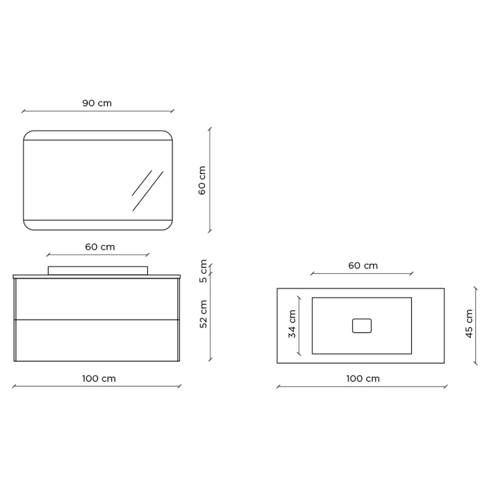 Badkamersamenstelling met voet, spiegel en harswastafel Made in Italy - kilo's Viadurini