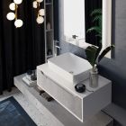 Badkamersamenstelling met onderstel, blad, wastafel en spiegelkolom Gemaakt in Italië - Polsen Viadurini