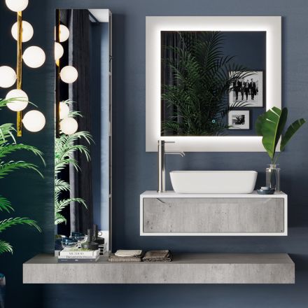 Badkamersamenstelling met onderstel, blad, wastafel en spiegelkolom Gemaakt in Italië - Polsen Viadurini