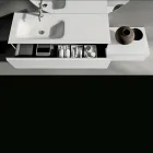 Badkameropstelling met lades, keramische wastafel en LED-spiegel - Elios Viadurini