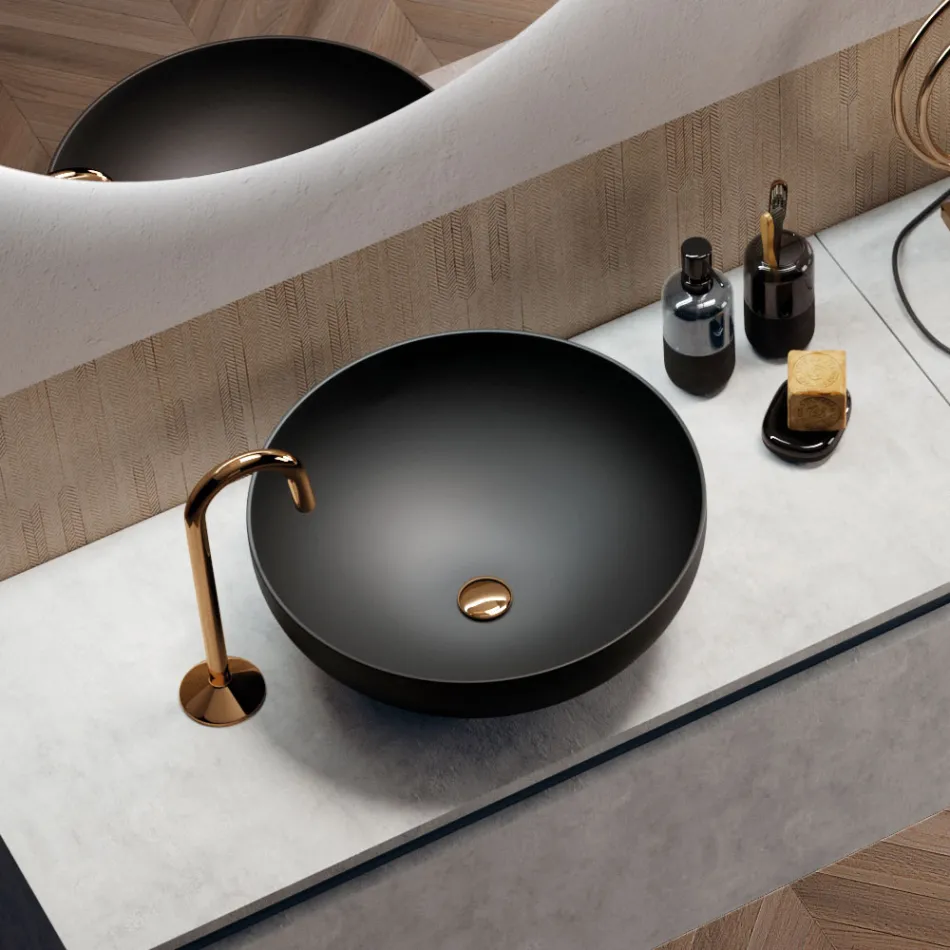 Badkamercompositie met wastafel, hangende basis en spiegel Made in Italy - Dream Viadurini