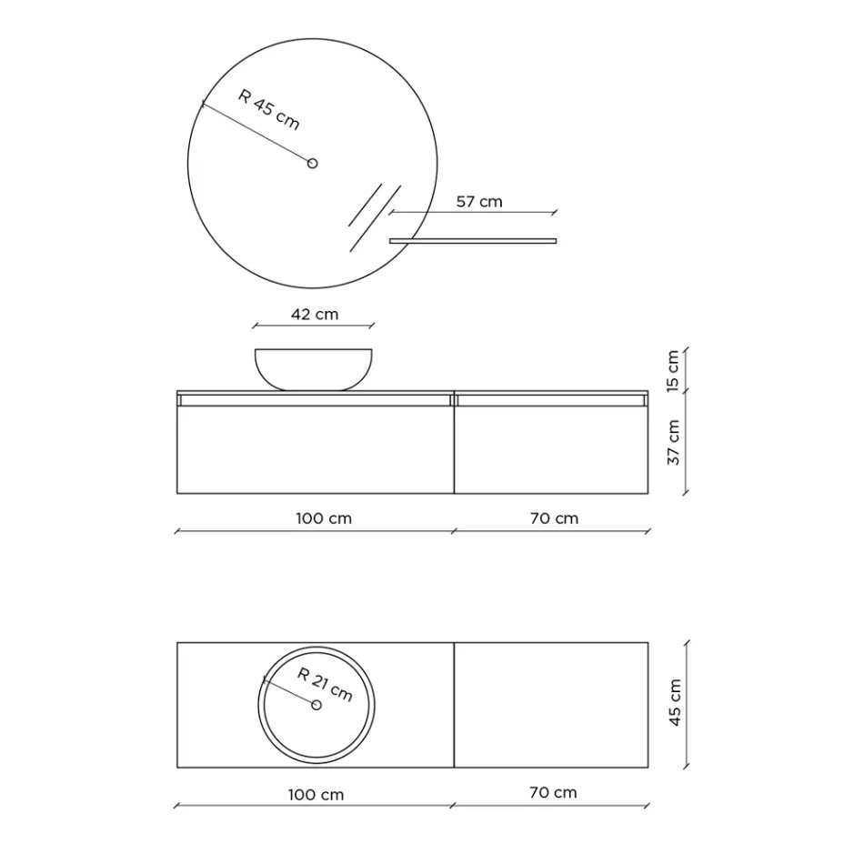 Badkamercompositie met wastafel, hangende basis en spiegel Made in Italy - Dream Viadurini
