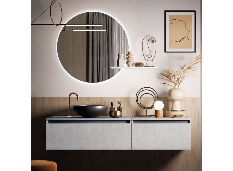 Badkamercompositie met wastafel, hangende basis en spiegel Made in Italy - Dream Viadurini