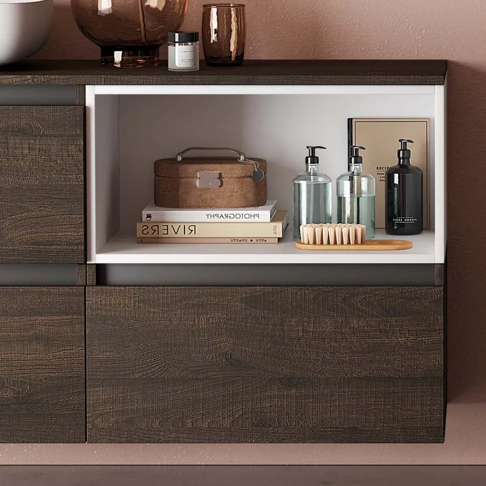 Badkamersamenstelling met keramische wastafel en spiegel Made in Italy - Dream Viadurini