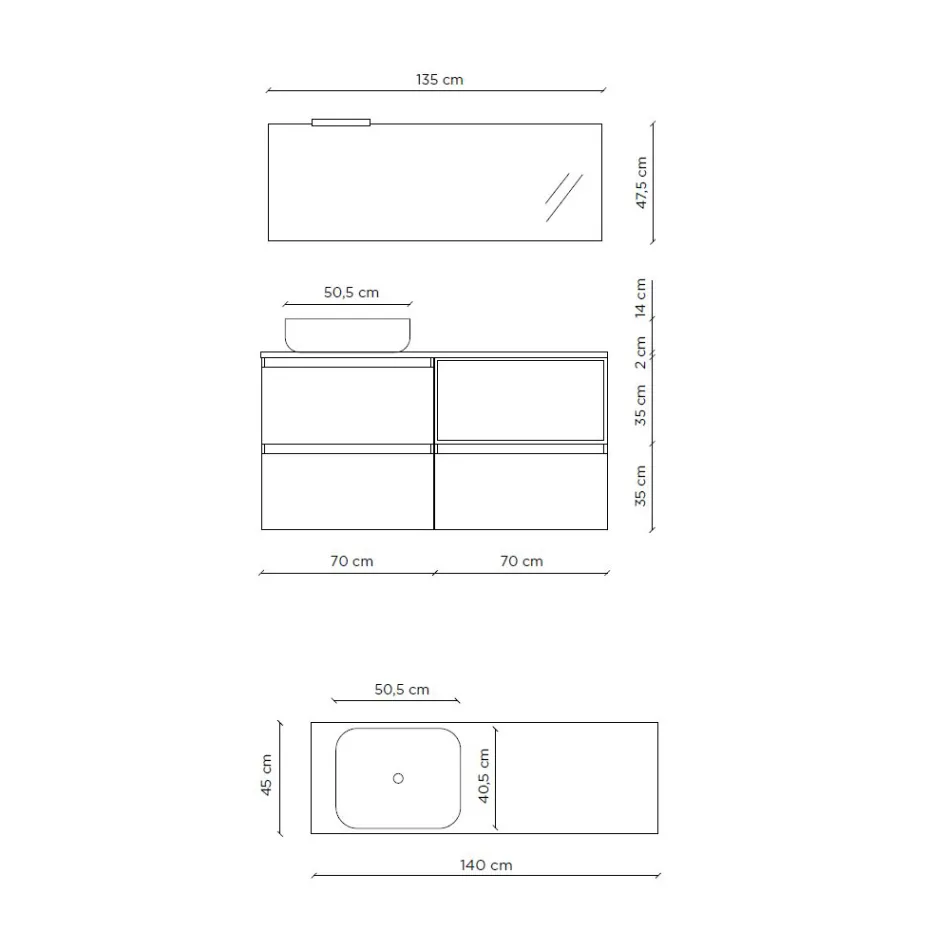 Badkamersamenstelling met keramische wastafel en spiegel Made in Italy - Dream Viadurini