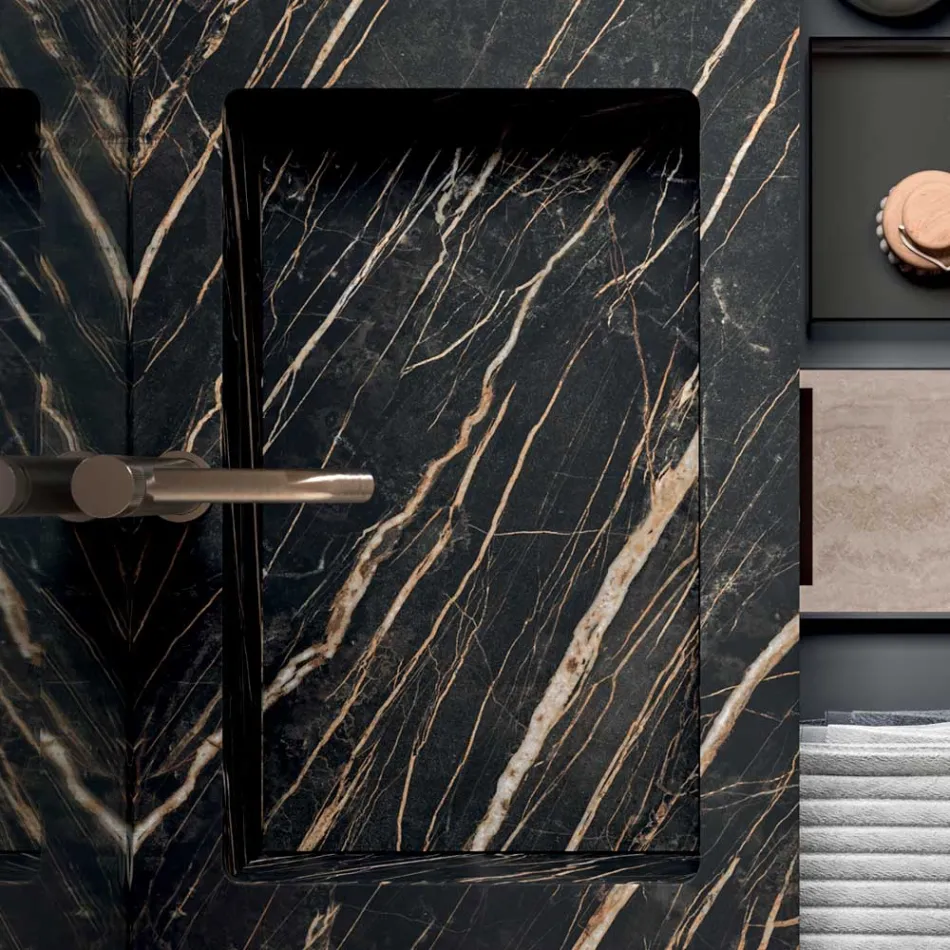 Badkamercompositie met Noir Desir Gres wastafel - Orione Viadurini