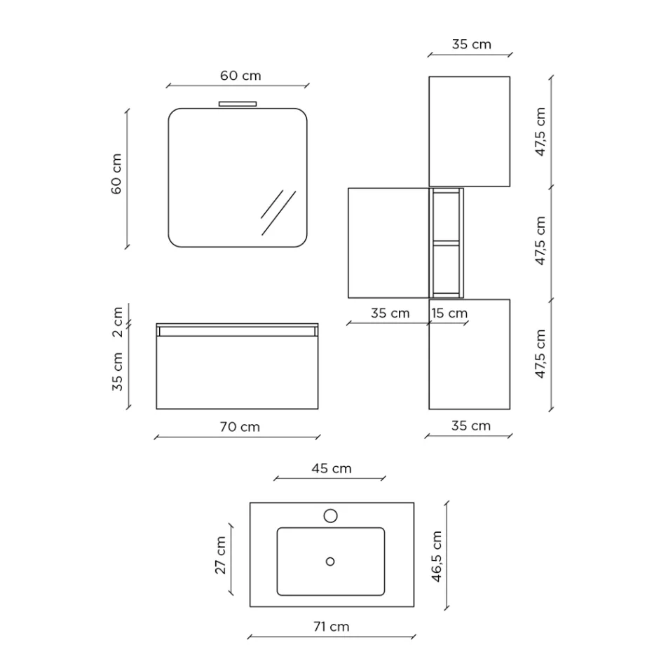 Badkamersamenstelling met harswastafel, Made in Italy Antikrasbasis - Dream Viadurini