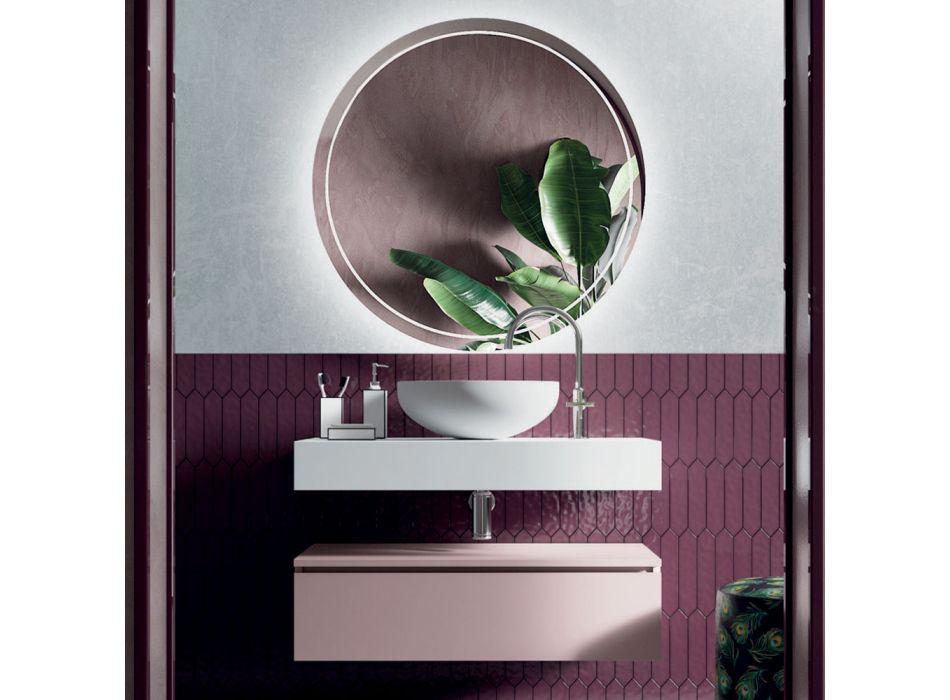 Badkamersamenstelling met harswastafel en spiegel Made in Italy - Palom Viadurini