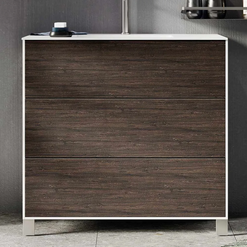 Badkamercompositie met spiegel, voetstuk en wastafel van kunsthars, gemaakt in Italië - kilo Viadurini