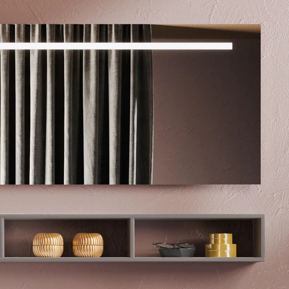 Badkamercompositie met spiegel en lamp, antikrasvoet Made in Italy - Dream Viadurini