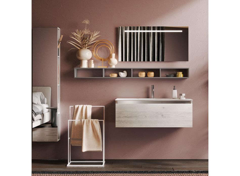 Badkamercompositie met spiegel en lamp, antikrasvoet Made in Italy - Dream Viadurini