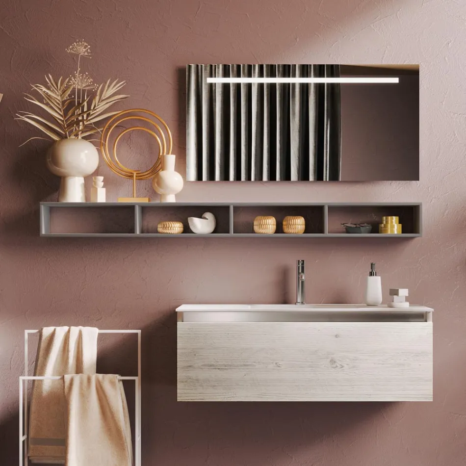 Badkamercompositie met spiegel en lamp, antikrasvoet Made in Italy - Dream Viadurini