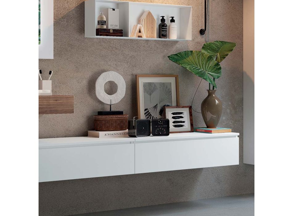 Badkamersamenstelling met spiegel en keramische wastafel Made in Italy - Palom Viadurini