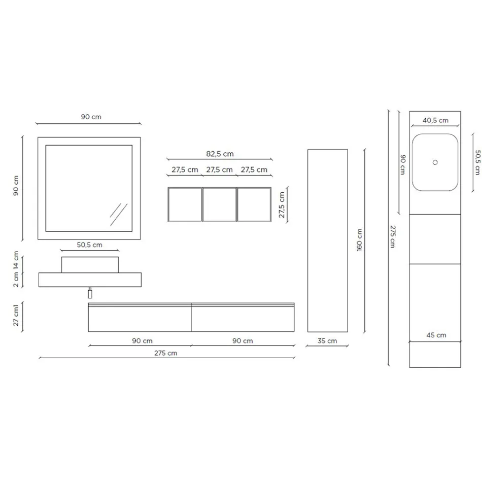 Badkamersamenstelling met spiegel en keramische wastafel Made in Italy - Palom Viadurini