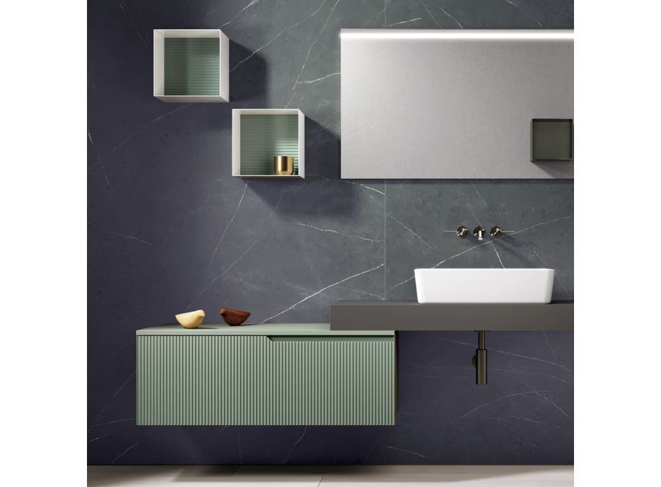 Badkamercompositie met spiegel en metalen wandmeubels Made in Italy - Efesto Viadurini