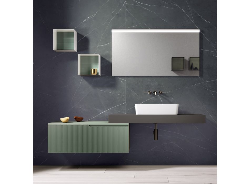 Badkamercompositie met spiegel en metalen wandkasten Made in Italy - Efesto Viadurini