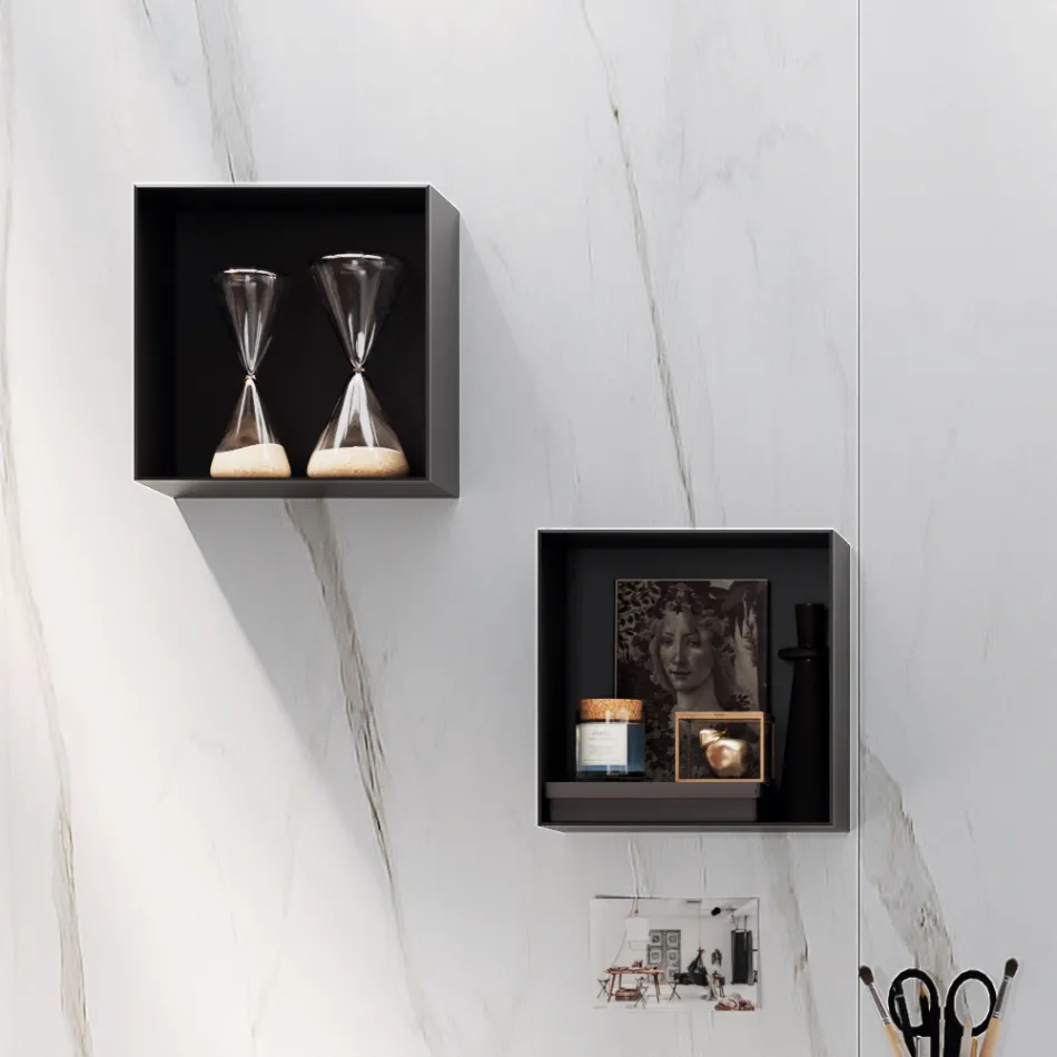 Badkamersamenstelling met spiegel, harswastafel en onderstel Made in Italy - Palom Viadurini