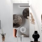 Badkamersamenstelling met spiegel, harswastafel en onderstel Made in Italy - Palom Viadurini