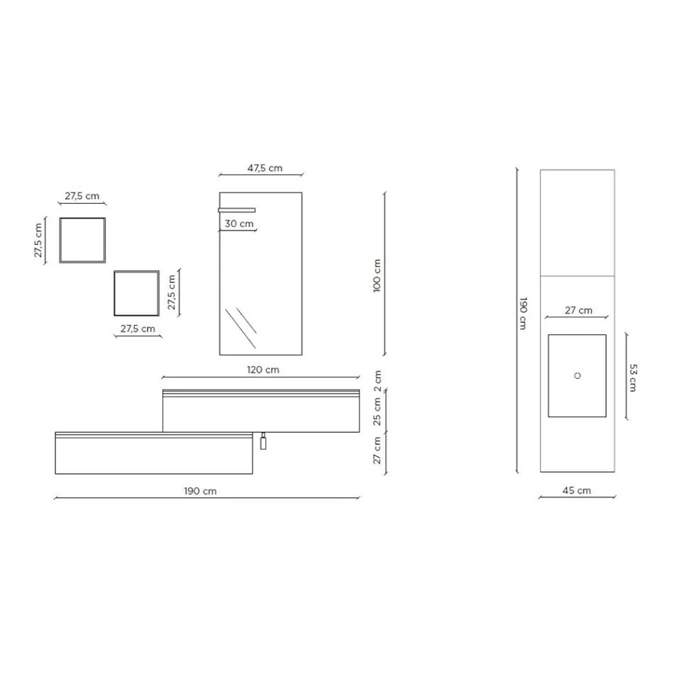 Badkamersamenstelling met spiegel, harswastafel en onderstel Made in Italy - Palom Viadurini