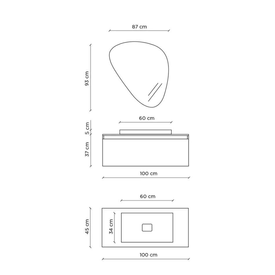 Badkamercompositie met moderne spiegel, Made in Italy onderstel en wastafel - Dream Viadurini