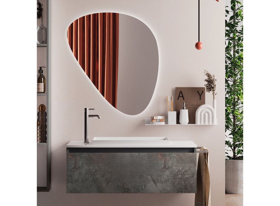 Badkamercompositie met moderne spiegel, Made in Italy onderstel en wastafel - Dream Viadurini