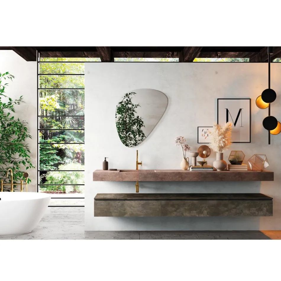 Badkamersamenstelling met moderne spiegel en consolewastafel Made in Italy - Palom Viadurini