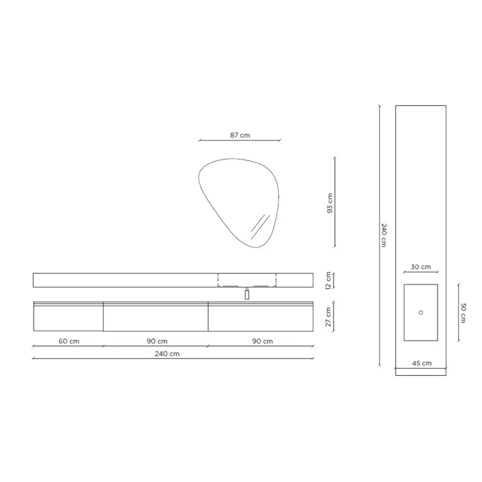 Badkamersamenstelling met moderne spiegel en consolewastafel Made in Italy - Palom Viadurini