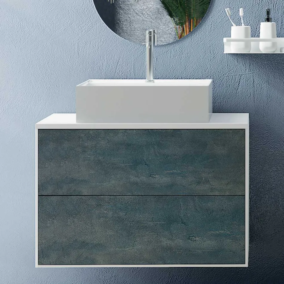 Badkamersamenstelling met ovale spiegel, voet en wastafel Made in Italy - kilo's Viadurini