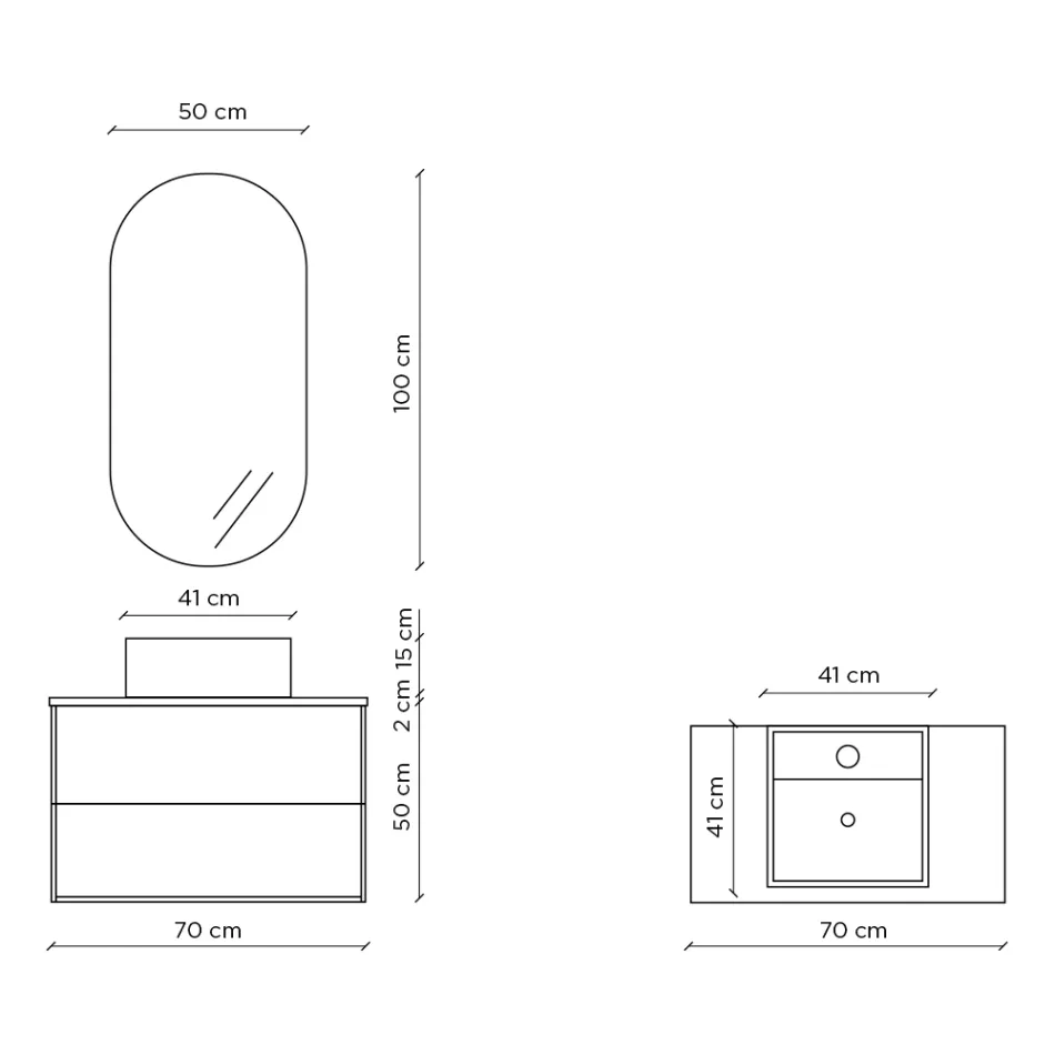 Badkamersamenstelling met ovale spiegel, voet en wastafel Made in Italy - kilo's Viadurini