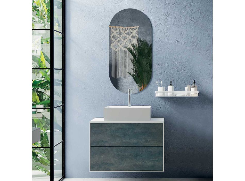 Badkamersamenstelling met ovale spiegel, voet en wastafel Made in Italy - kilo's Viadurini