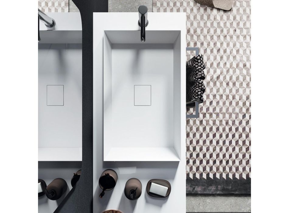 Badkamersamenstelling met ovale spiegel, wastafel en voet Made in Italy - Palom Viadurini