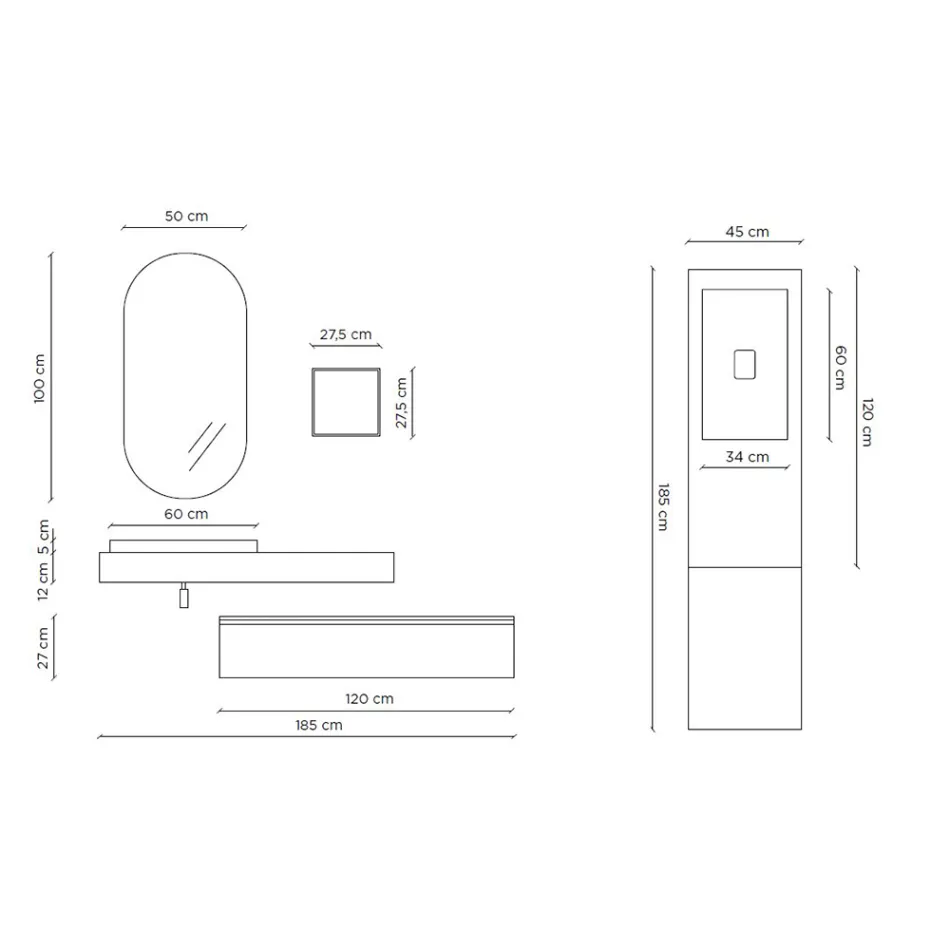 Badkamersamenstelling met ovale spiegel, wastafel en voet Made in Italy - Palom Viadurini