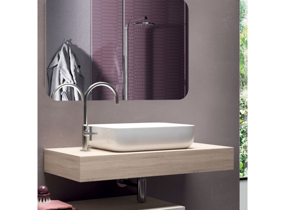 Badkamersamenstelling met gevormde spiegel en wastafel Made in Italy - Palom Viadurini