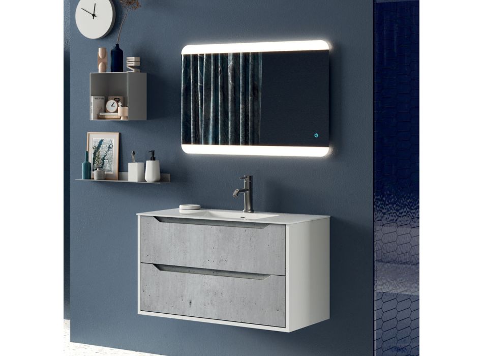 Badkamercompositie met Touch Sensor-spiegel, gelakt onderstel Made in Italy - Polsen Viadurini