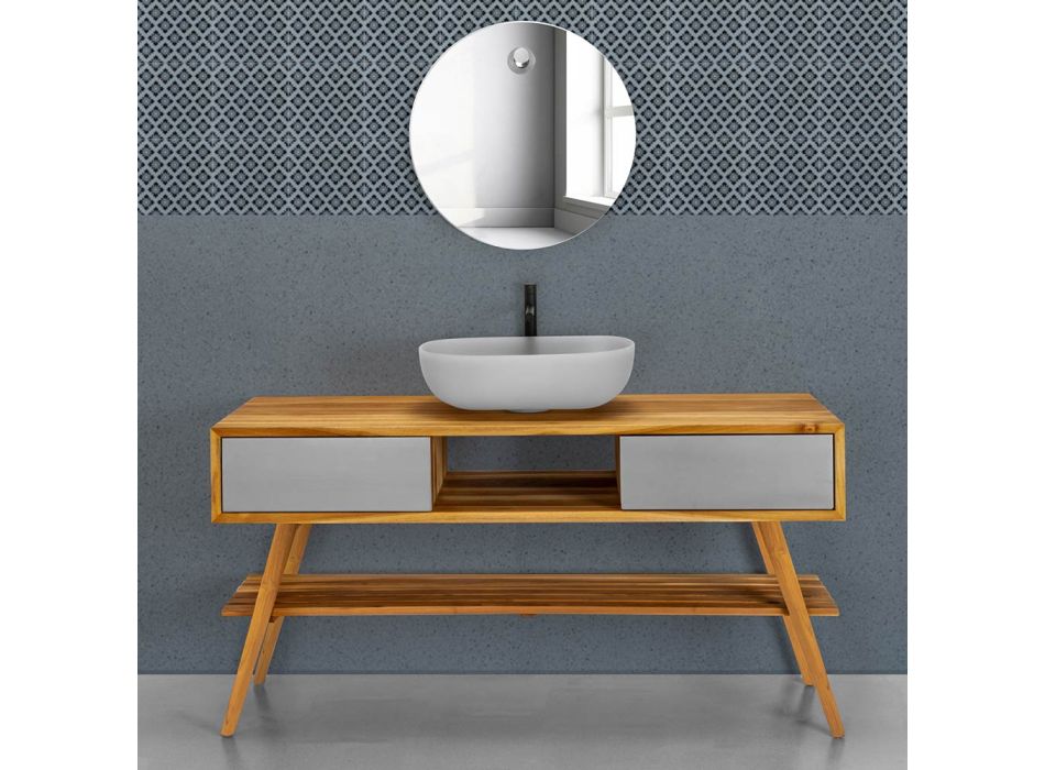 Grijs design badkamercompositie compleet met geëmailleerde accessoires - Georges Viadurini