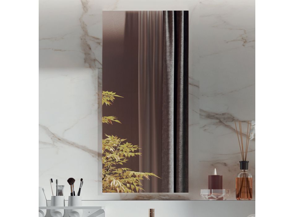 Dubbele badkamersamenstelling met rechthoekige spiegel en wastafel Made in Italy - Palom Viadurini