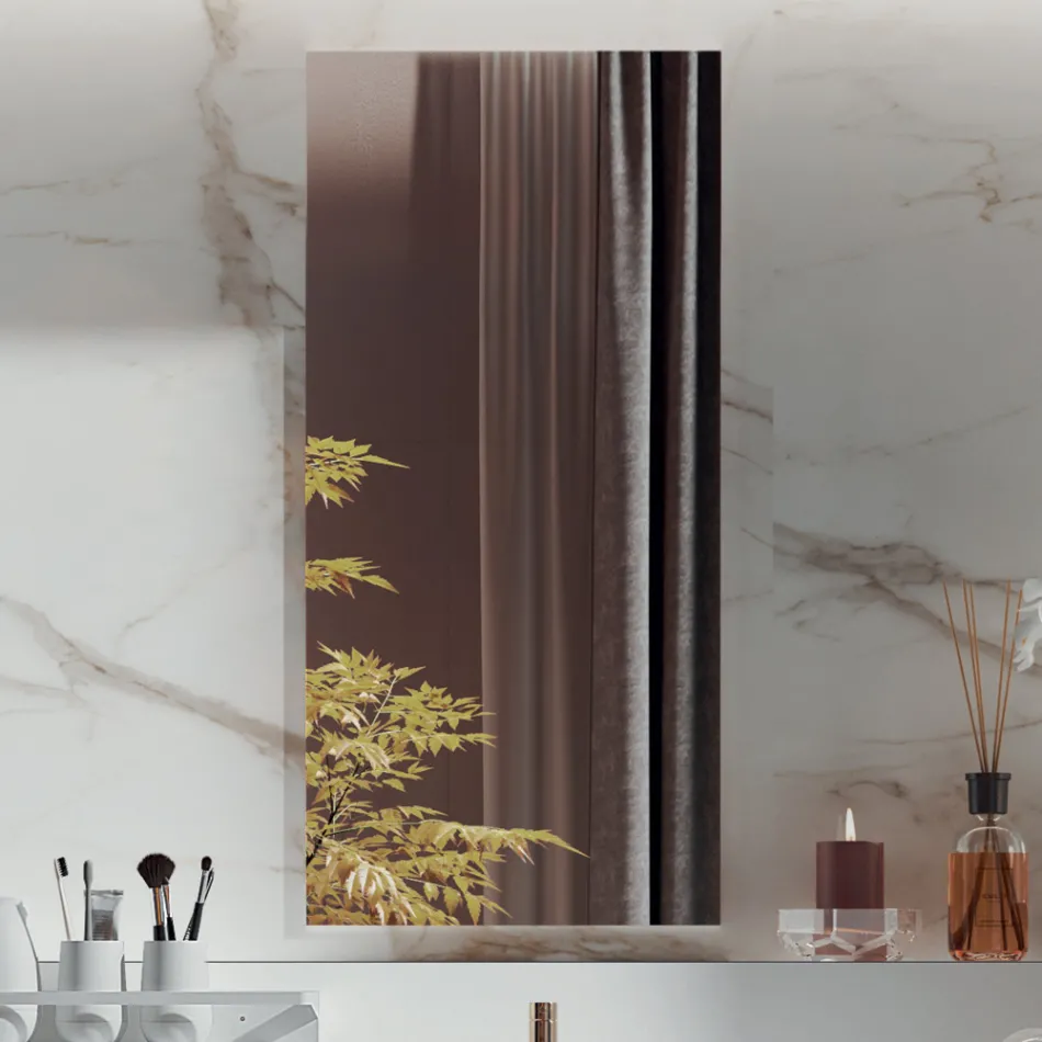 Dubbele badkamersamenstelling met rechthoekige spiegel en wastafel Made in Italy - Palom Viadurini