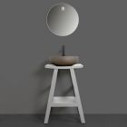 Grijze badkamercompositie met ronde spiegel en diverse accessoires - Maryse Viadurini
