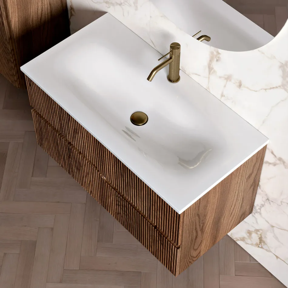 Badkamercompositie in Rio Cannettato Oak Made in Italy - Afrodite Viadurini