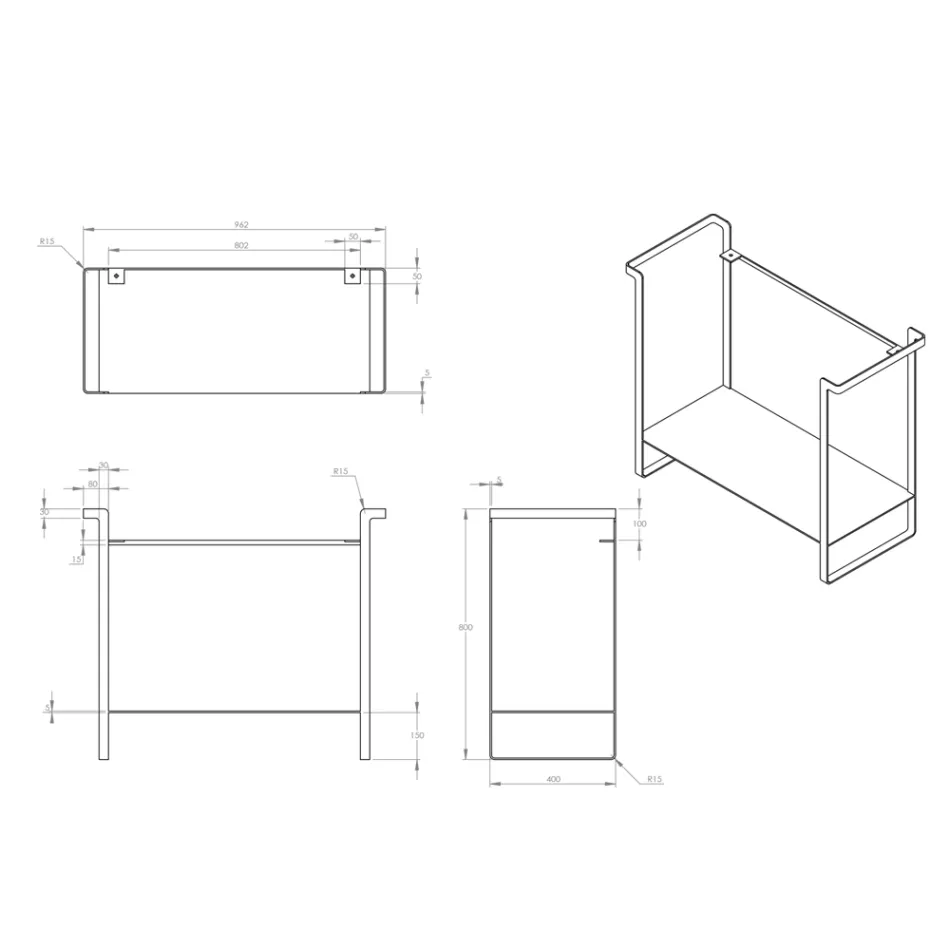 Badkamersamenstelling Keramische wastafel en stalen voet Made in Italy - Quadro Viadurini
