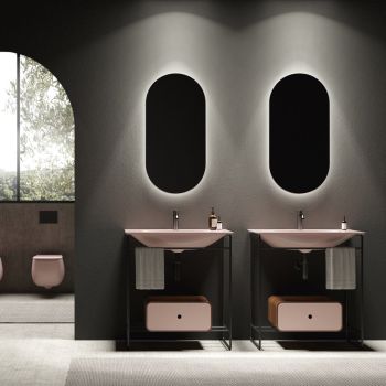 Badkamer Compositie Wastafel in keramiek en spiegel Made in Italy - Chantal