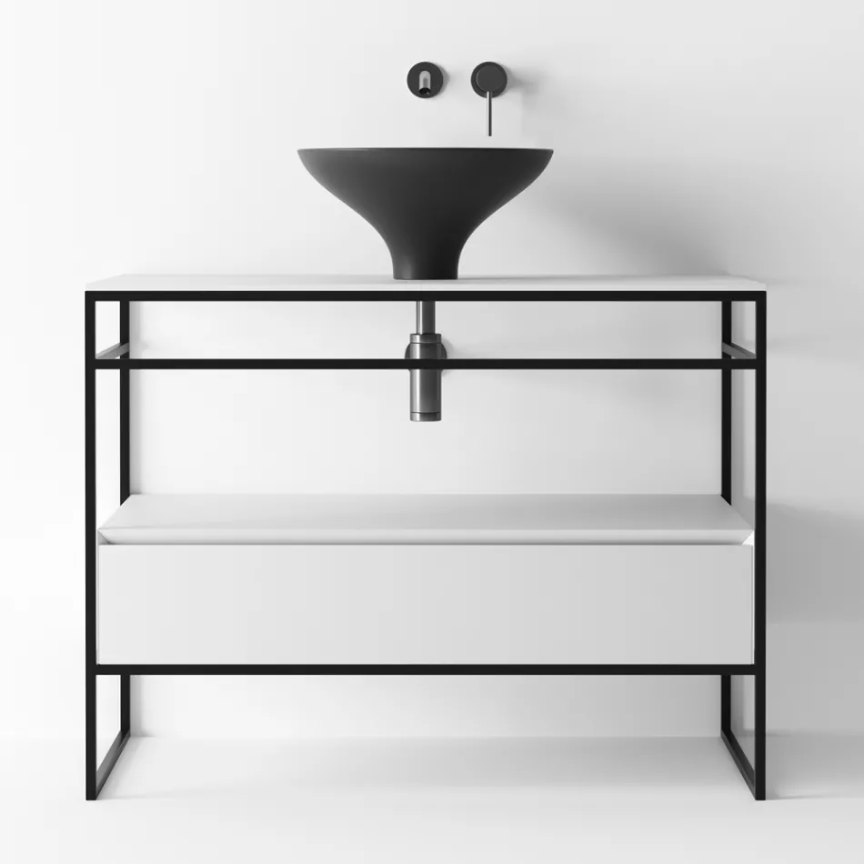 Badkamer Compositie Wastafel in keramiek en spiegel Made in Italy - Hoscar Viadurini