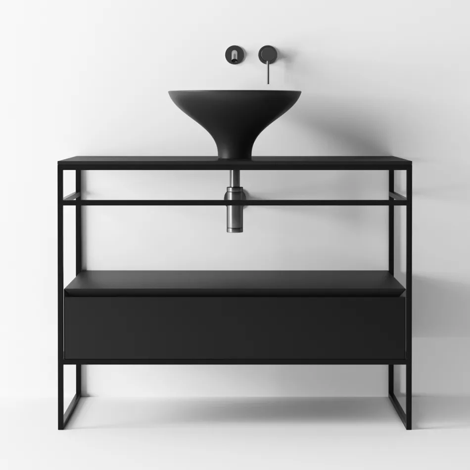 Badkamer Compositie Wastafel in keramiek en spiegel Made in Italy - Hoscar Viadurini