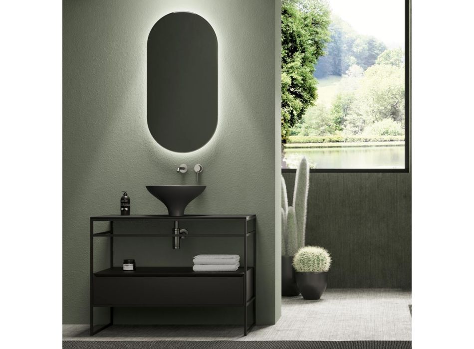 Badkamer Compositie Wastafel in keramiek en spiegel Made in Italy - Hoscar