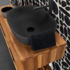 Zwarte badkamercompositie met teakhouten kast en kwaliteitsaccessoires - Sylviane Viadurini
