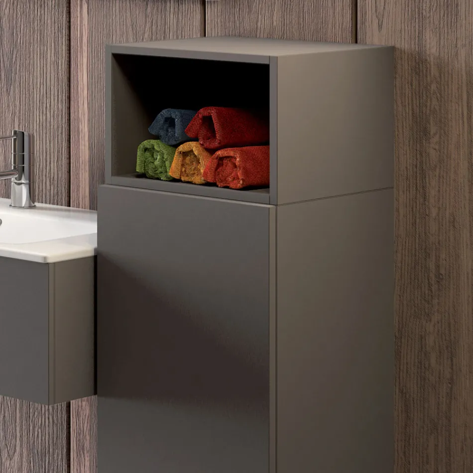 Hangende badkamercompositie in rookgrijs fenix gemaakt in Italië, Napels Viadurini