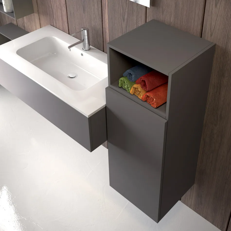 Hangende badkamercompositie in rookgrijs fenix gemaakt in Italië, Napels Viadurini