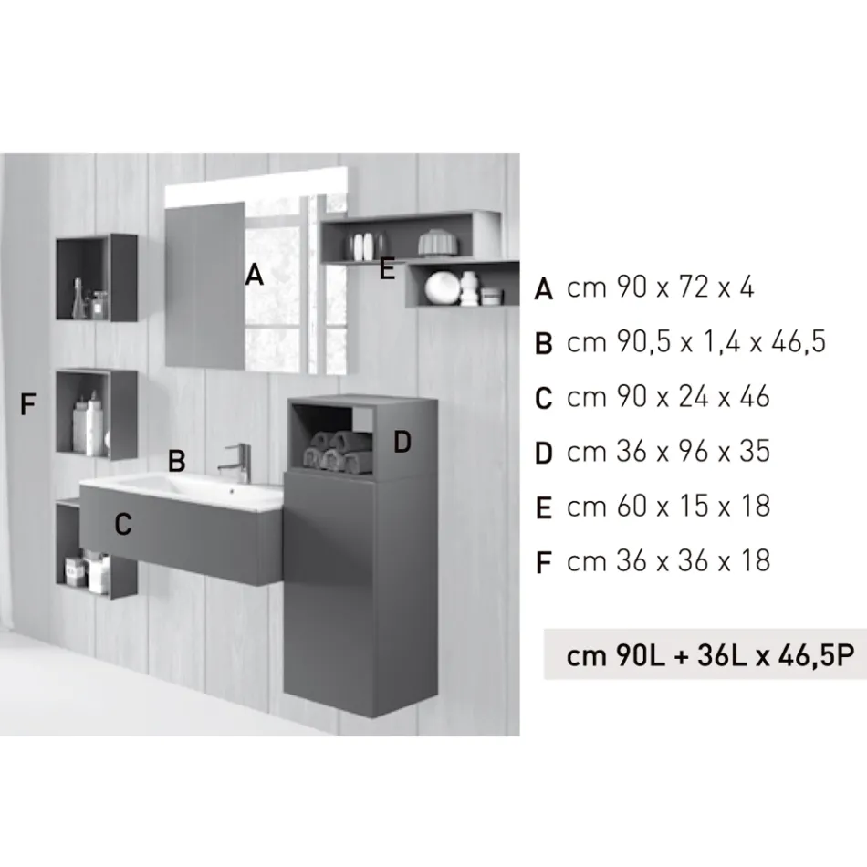 Hangende badkamercompositie in rookgrijs fenix gemaakt in Italië, Napels Viadurini